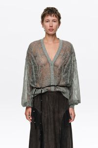 Gray melange mohair openwork cardigan