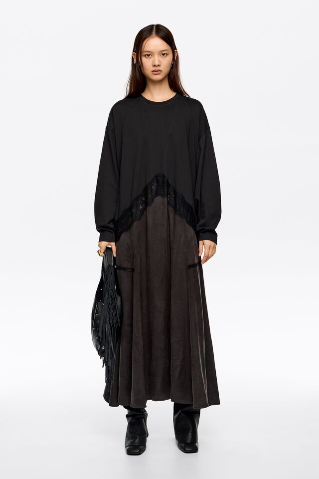 bimba y lola black dress Washed lace 2 in 1 sweatshirt Black Anthropologie Sequin Dress