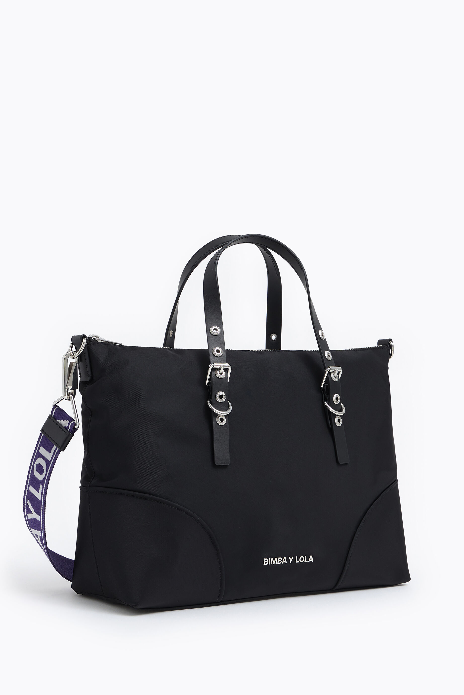 L black nylon shopper bag