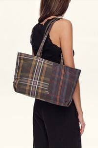 Medium superwax chocolate and green tartan shopper bag