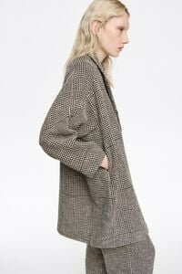 Black checked double-breasted midi jacket