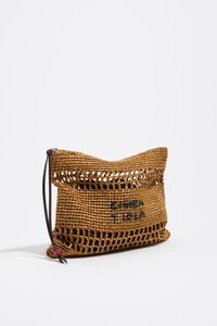 Medium gold raffia-effect handbag