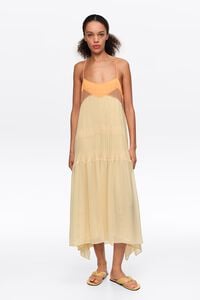 Light yellow pleated A-line strappy dress