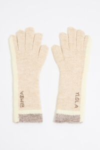 В'язані контрастні рукавички пісочного кольору