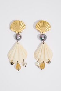 Aged gold metal and natural seashell earrings