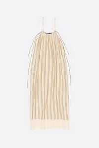 Sand striped linen dress with thin straps