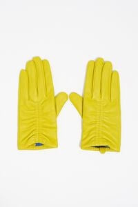 Lime ruched leather gloves