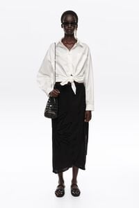Black fringed midi sarong skirt