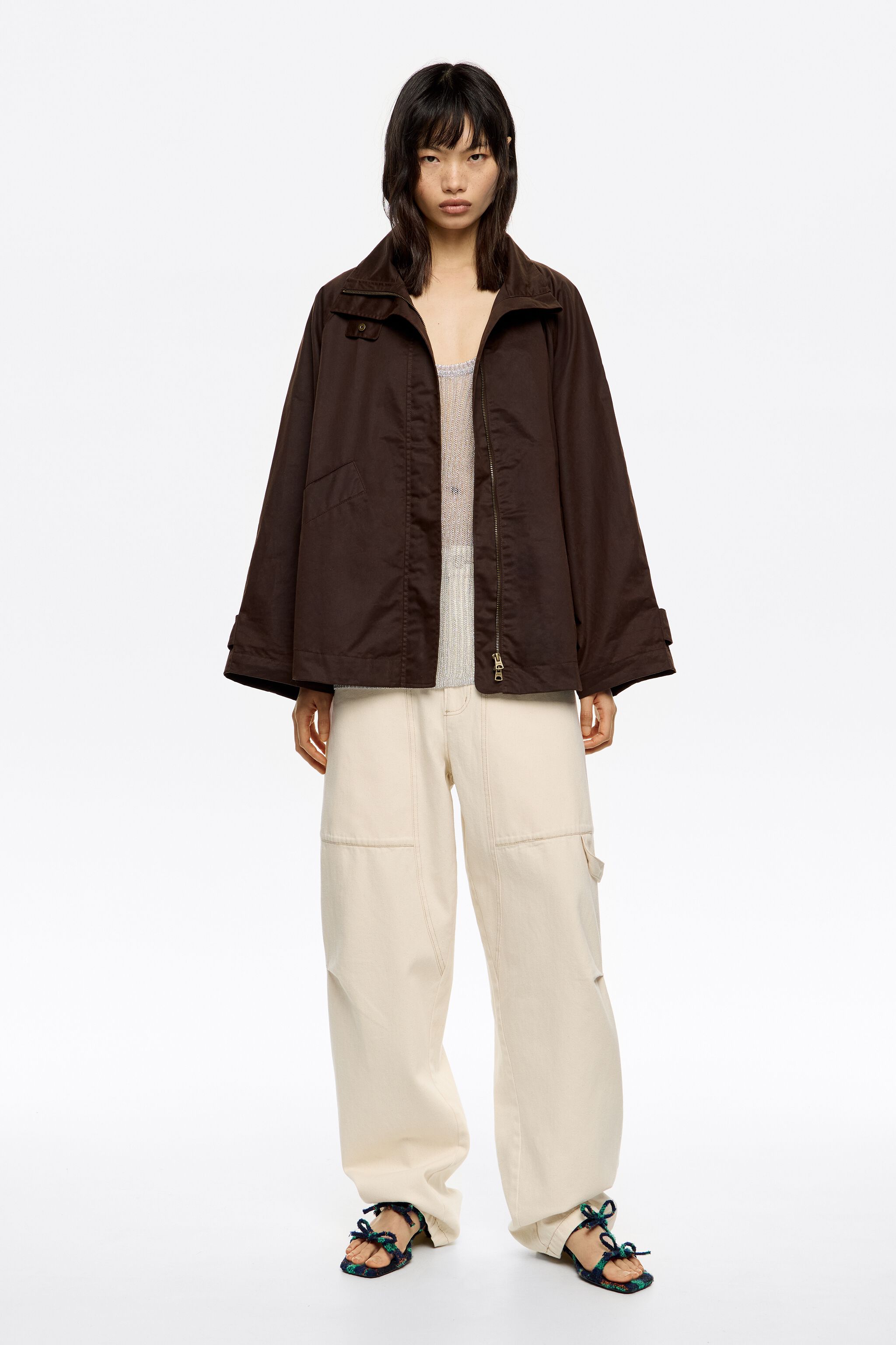 ロングA ベージュ1 ブラック2 Dark brown coated A-line trench