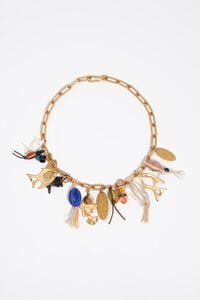 Necklace with aged gold fish and ceramics