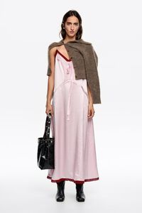 Pink mixed fabrics straight cut midi dress