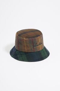 Blue checked cotton bucket hat