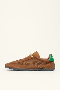 Tan suede and satin 13 22 sneaker