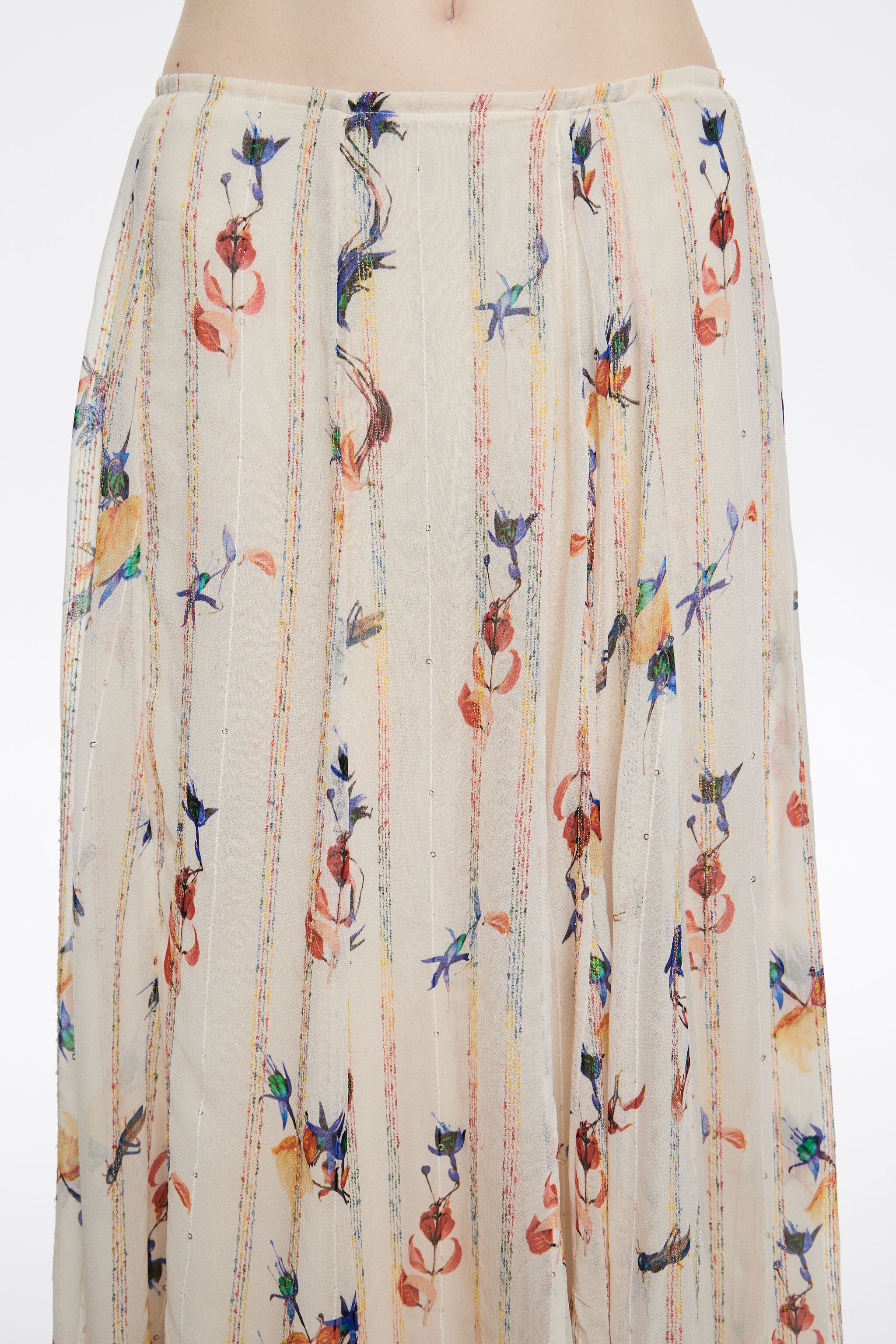 Ivory Flowers Scan flared midi skirt