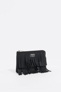 Small black fringed leather coin purse