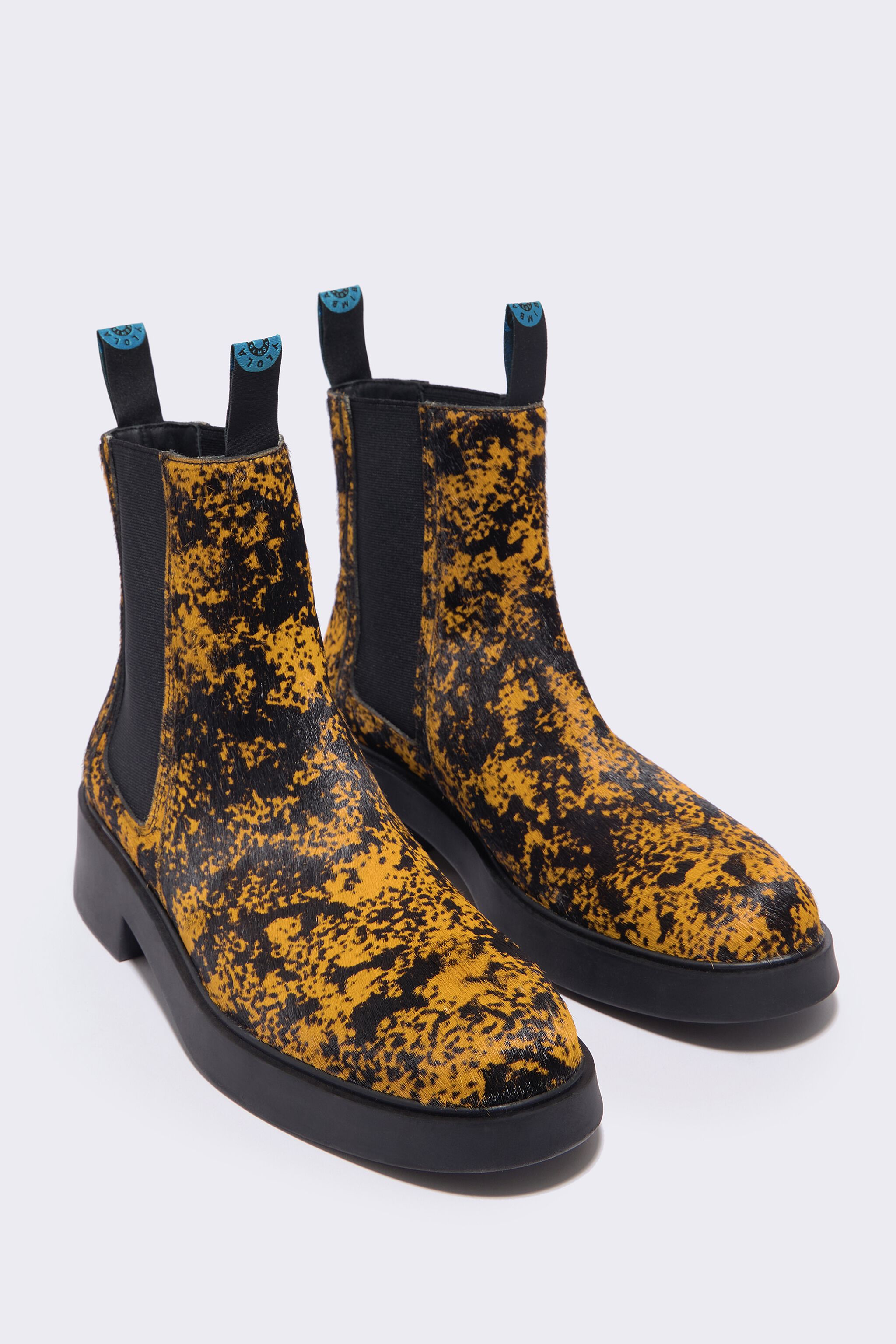 Orange fur leather ankle boot