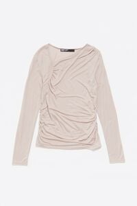 Sand diagonal neckline fitted T-shirt