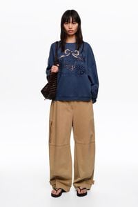 Maxi-sweatshirt met geborduurd Engels logo, gewassen blauw