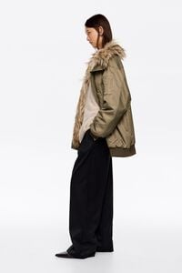Light khaki fur-lined padded bomber