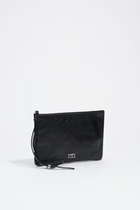 Medium black plaited leather make-up case