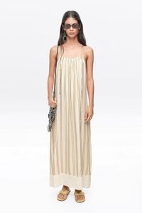 Sand striped linen dress with thin straps