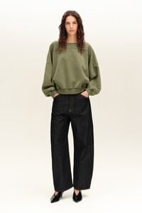 Khaki balloon boat neck sweatshirt