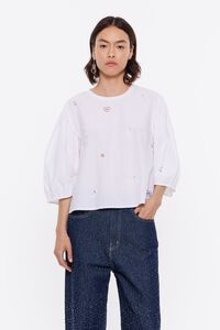 Camiseta corta bordada blanca