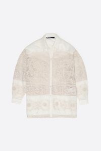Ecru oversize lace patchwork shirt