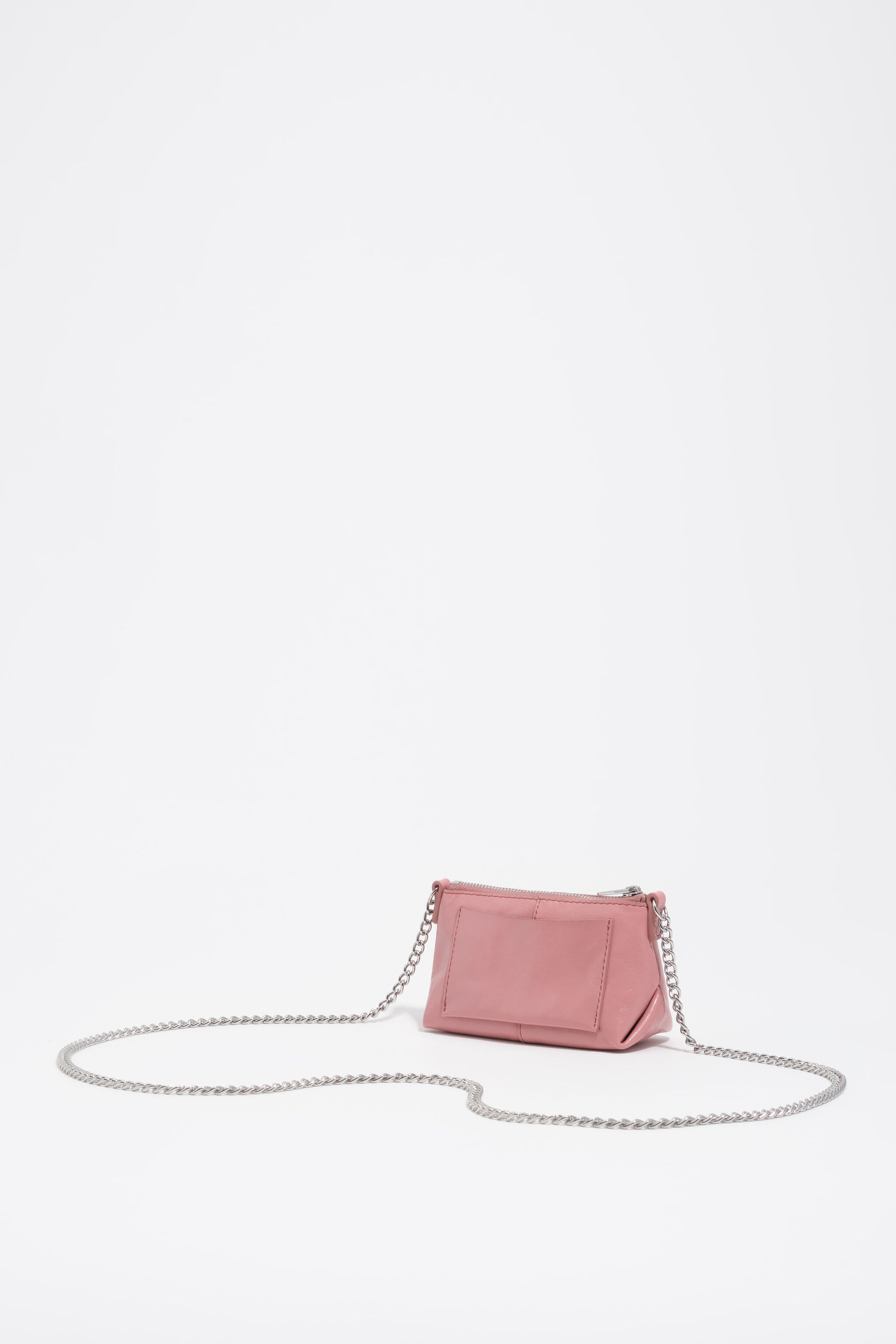 Pink micro leather crossbody bag
