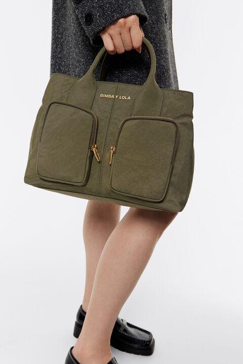 Bolso de mano Pocket grande nylon caqui Bolso de mano Pocket grande nylon caqui