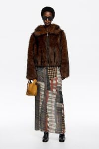 Brown patchwork straight midi skirt