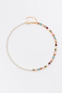 Multicolor crystals and pearl necklace