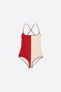 Two-tone swimsuit in red and ivory