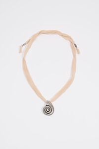 Nude woven necklace with aged silver seashell