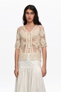 Sand openwork knit cardigan