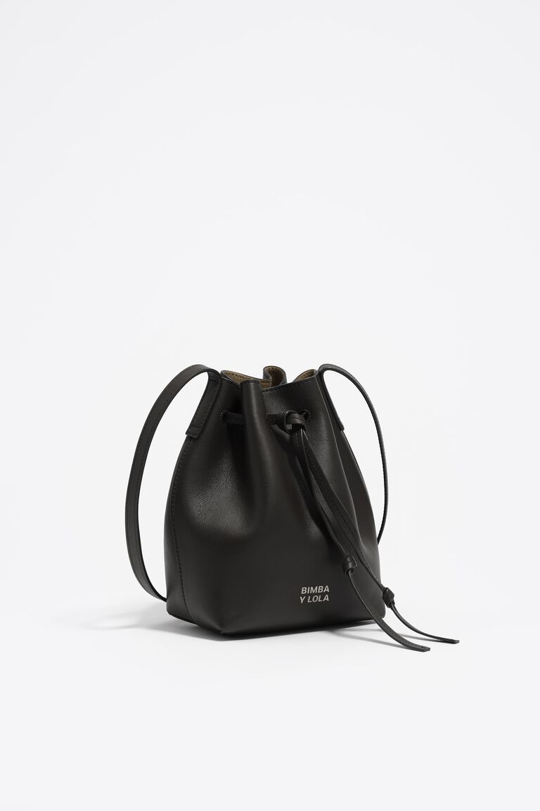 Black leather Bucket bag display picture 1