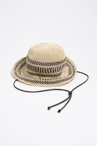 Natural and black ikat paper raffia hat