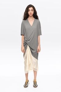 Gray melange two-material T-shirt dress with knot
