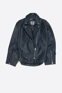 Dark blue leather biker jacket