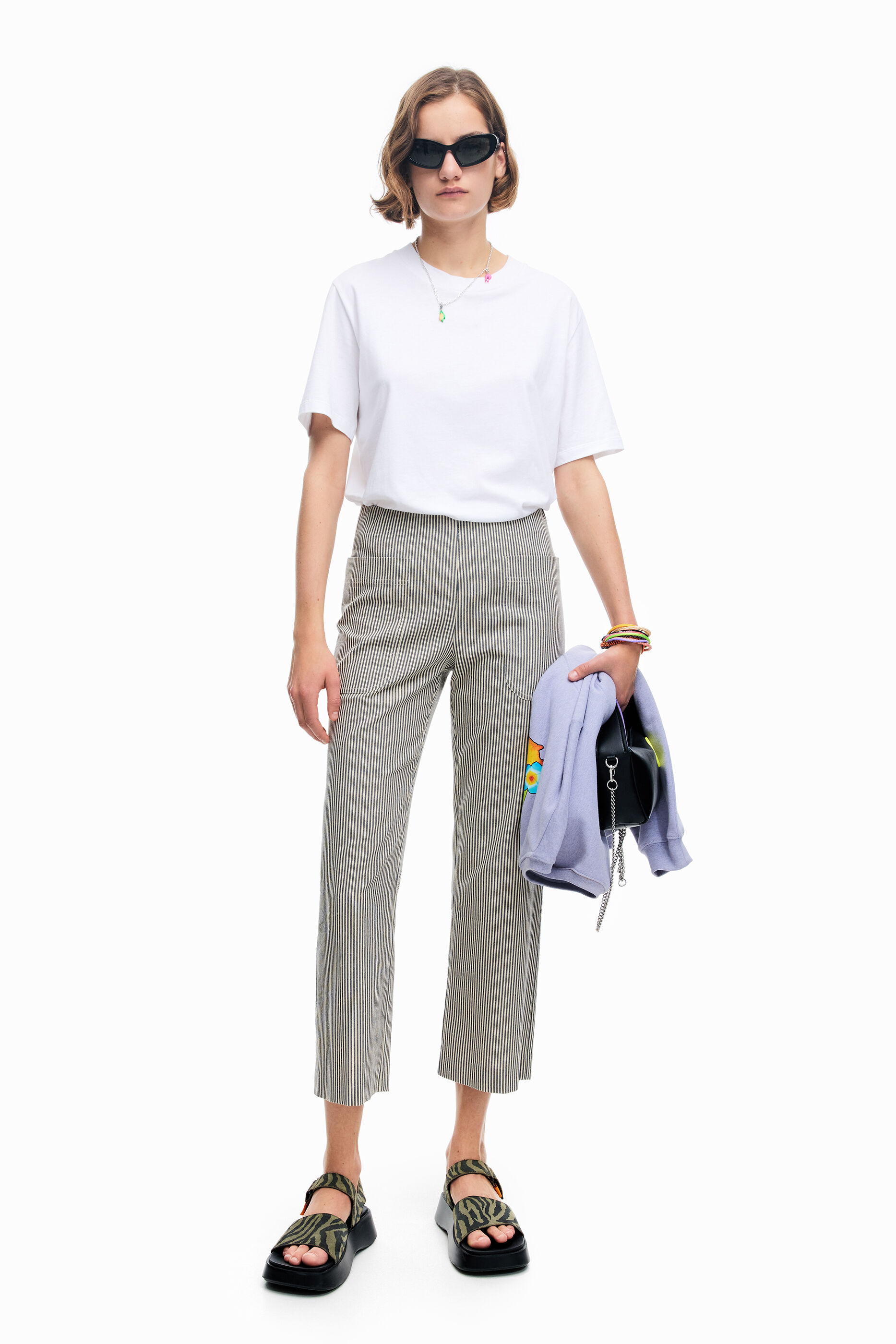 Two-tone striped cotton trousers