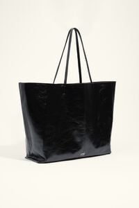 Shiny black leather maxi shopper bag