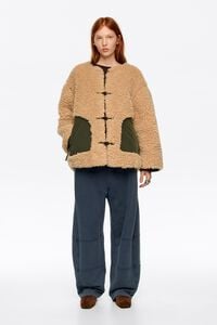 Camel fur coat with hook-and-eye clasps