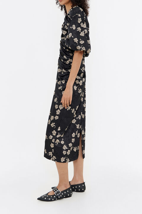 Black Carnation ruched midi dress