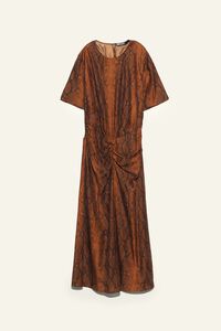Vestido fruncido dianteira snake caramelo