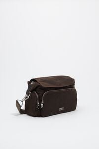 Large dark brown coated Pocket flap bag