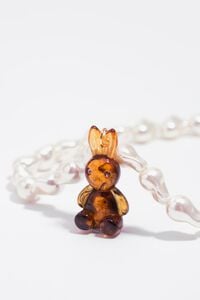 Amber resin rabbit and pearl necklace