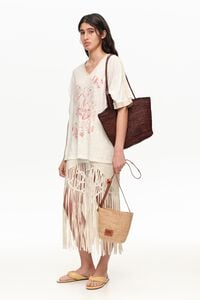 Falda flecos irregulares lino arena