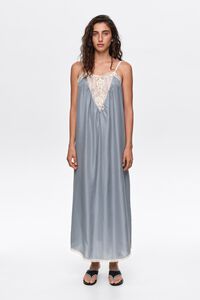 Light blue silk dress with lace straps