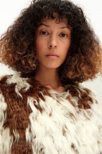 Brown cow midi fur coat