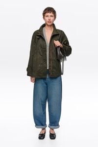 Waxed khaki A-line trench coat